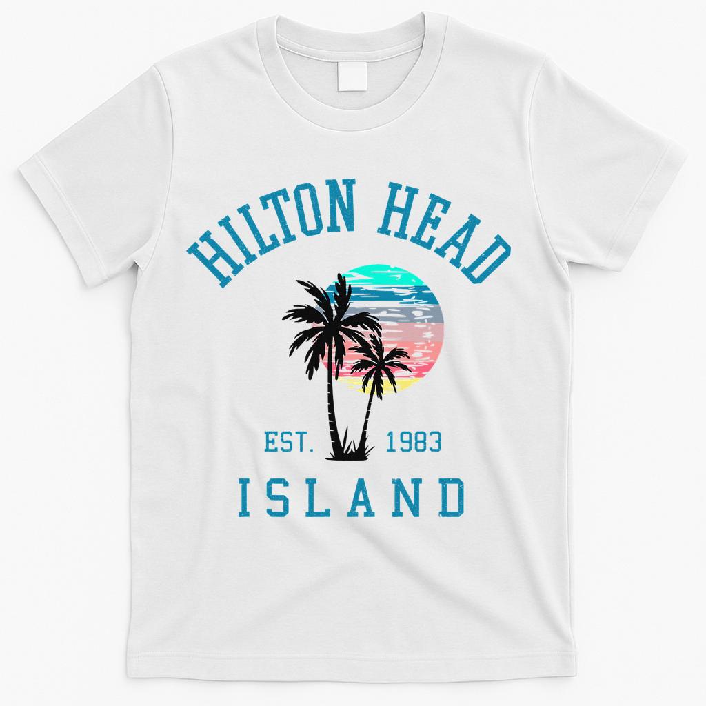 Hilton Head Island South Carolina Beach Palm Trees Summer T-Shirt - White