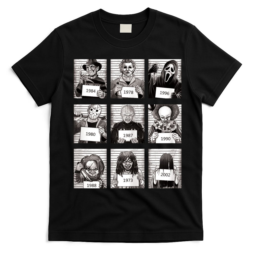 Halloween Horror Legends Killer Mugshots Creepy Fan T-Shirt - Black
