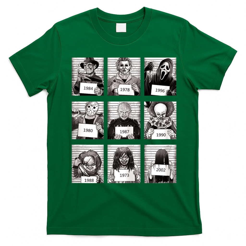 Halloween Horror Legends Killer Mugshots Creepy Fan T-Shirt - Irish Green