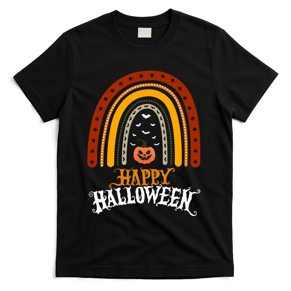 Happy Halloween Rainbow Pumpkin T-Shirt - Black