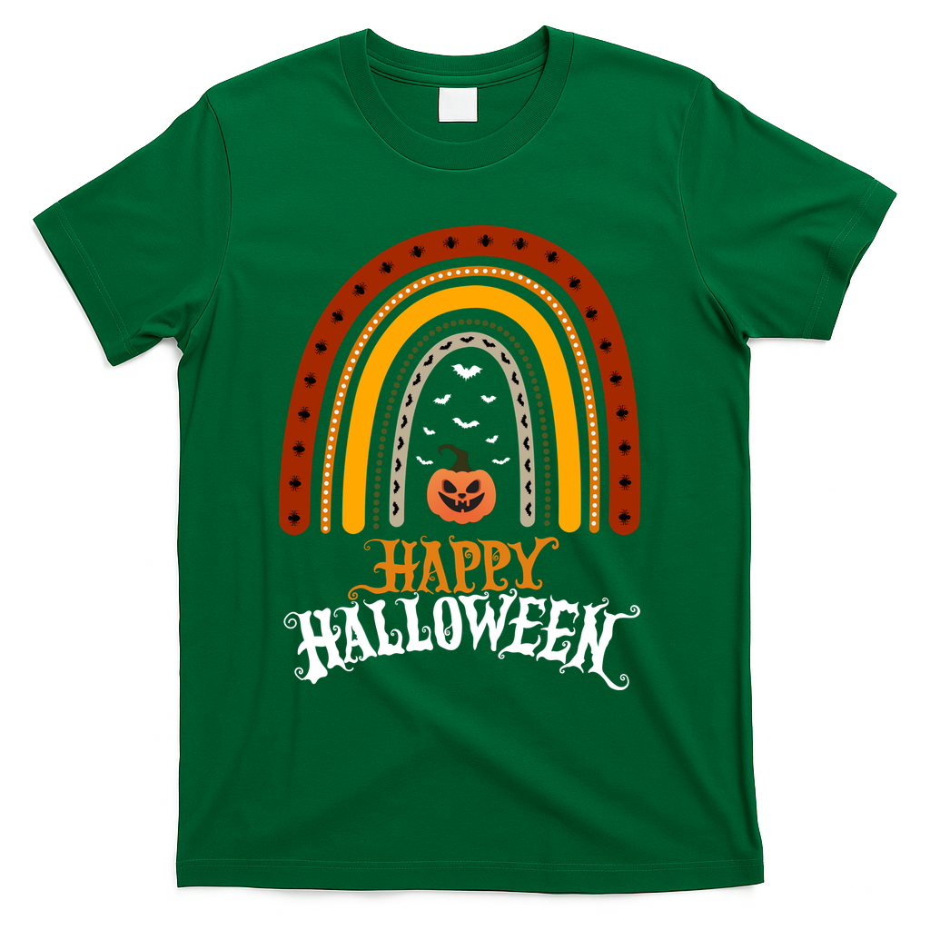 Happy Halloween Rainbow Pumpkin T-Shirt - Green