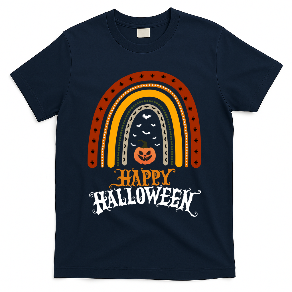 Happy Halloween Rainbow Pumpkin T-Shirt - Navy