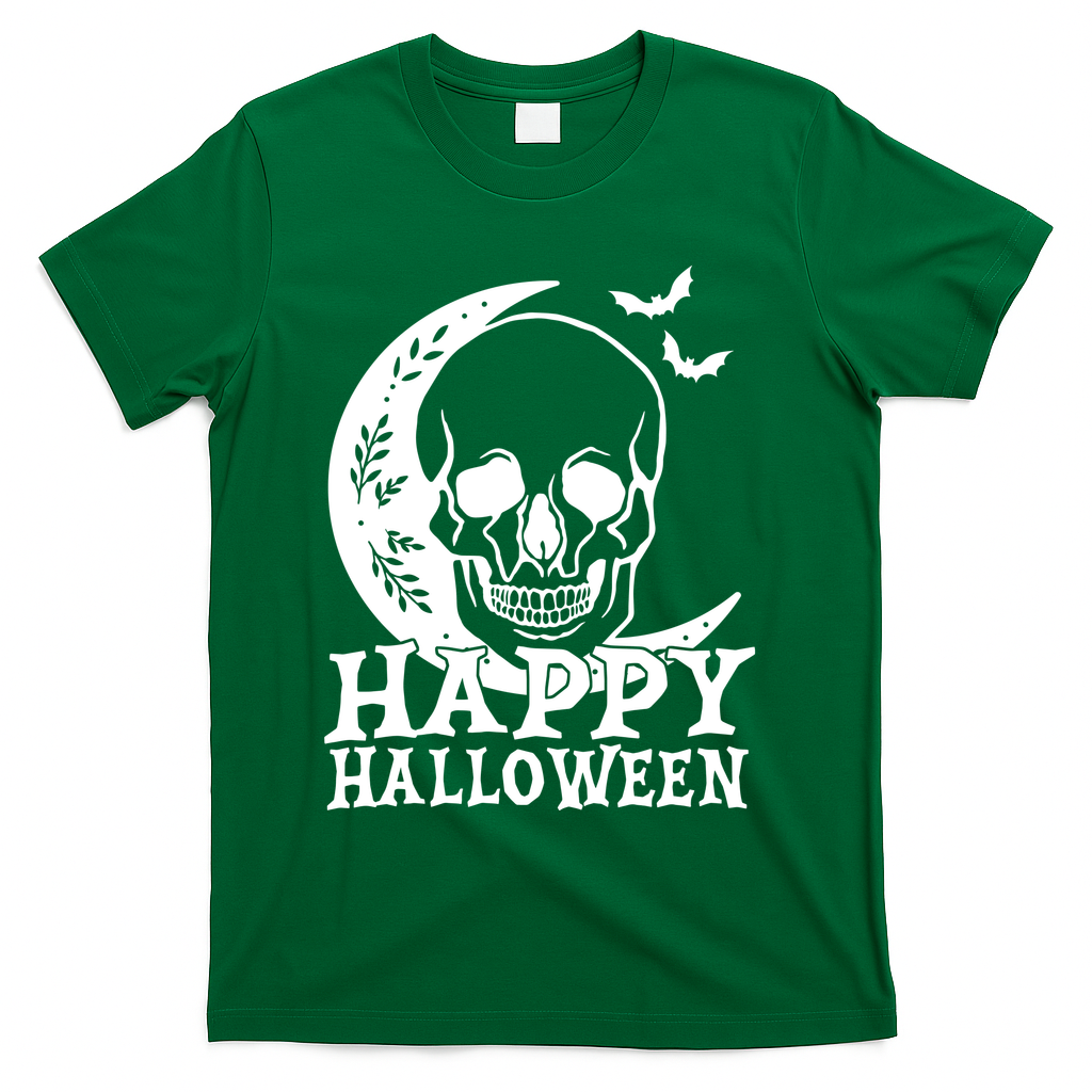 Happy Halloween Skull Moon Spooky T-Shirt - Green