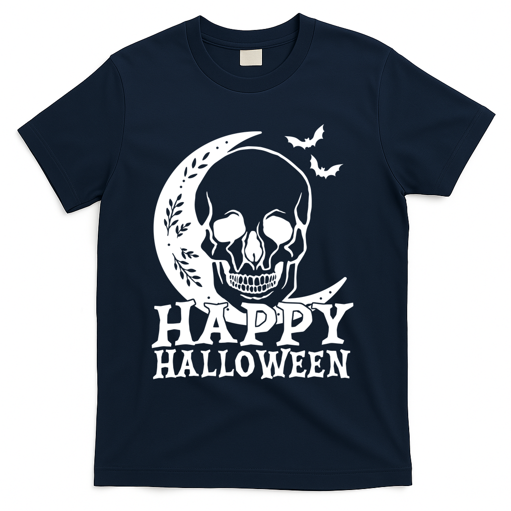 Happy Halloween Skull Moon Spooky T-Shirt - Navy