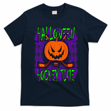 Halloween Hockey Time With Spooky Pumpkin And Hockey Sticks T-Shirt - Navy Blue