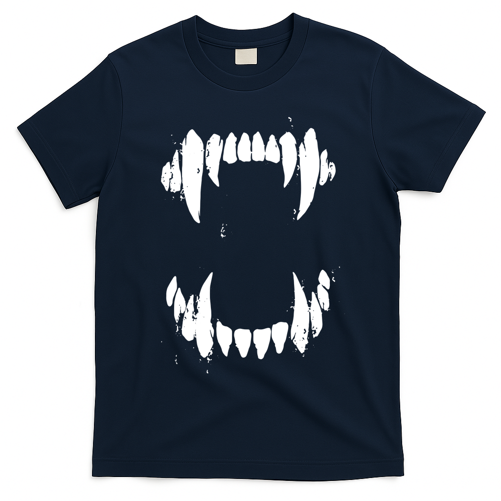 Halloween Horror Wolf Dog Vampire Monster Teeth Costume T-Shirt - Navy Blue