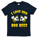 Halloween I Love Her Boo Bees Funny T-Shirt - Navy Blue