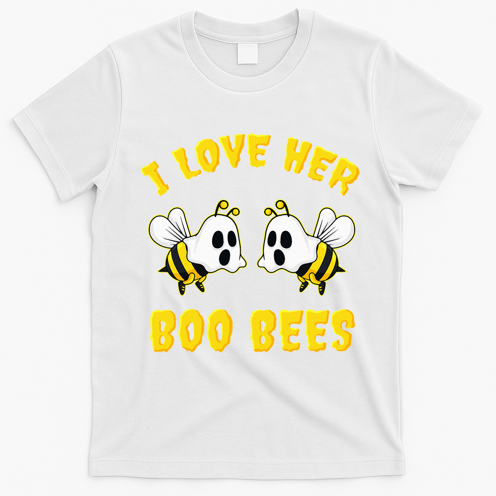 Halloween I Love Her Boo Bees Funny T-Shirt - White