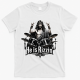 He Is Rizzin' Drummer Jesus Rocks T-Shirt - White