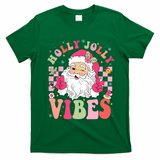 Holly Jolly Vibes Groovy Cute Santa Claus Christmas T-Shirt - Irish Green