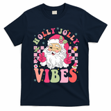 Holly Jolly Vibes Groovy Cute Santa Claus Christmas T-Shirt - Navy Blue