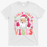 Holly Jolly Vibes Groovy Cute Santa Claus Christmas T-Shirt - White