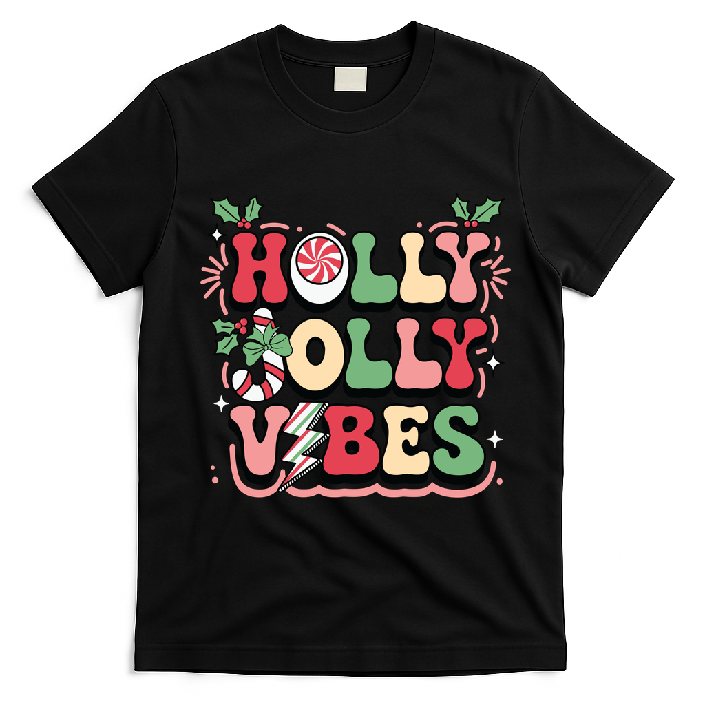 Holly Jolly Vibes Christmas T-Shirt - Black
