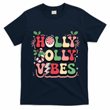 Holly Jolly Vibes Christmas T-Shirt - Navy Blue