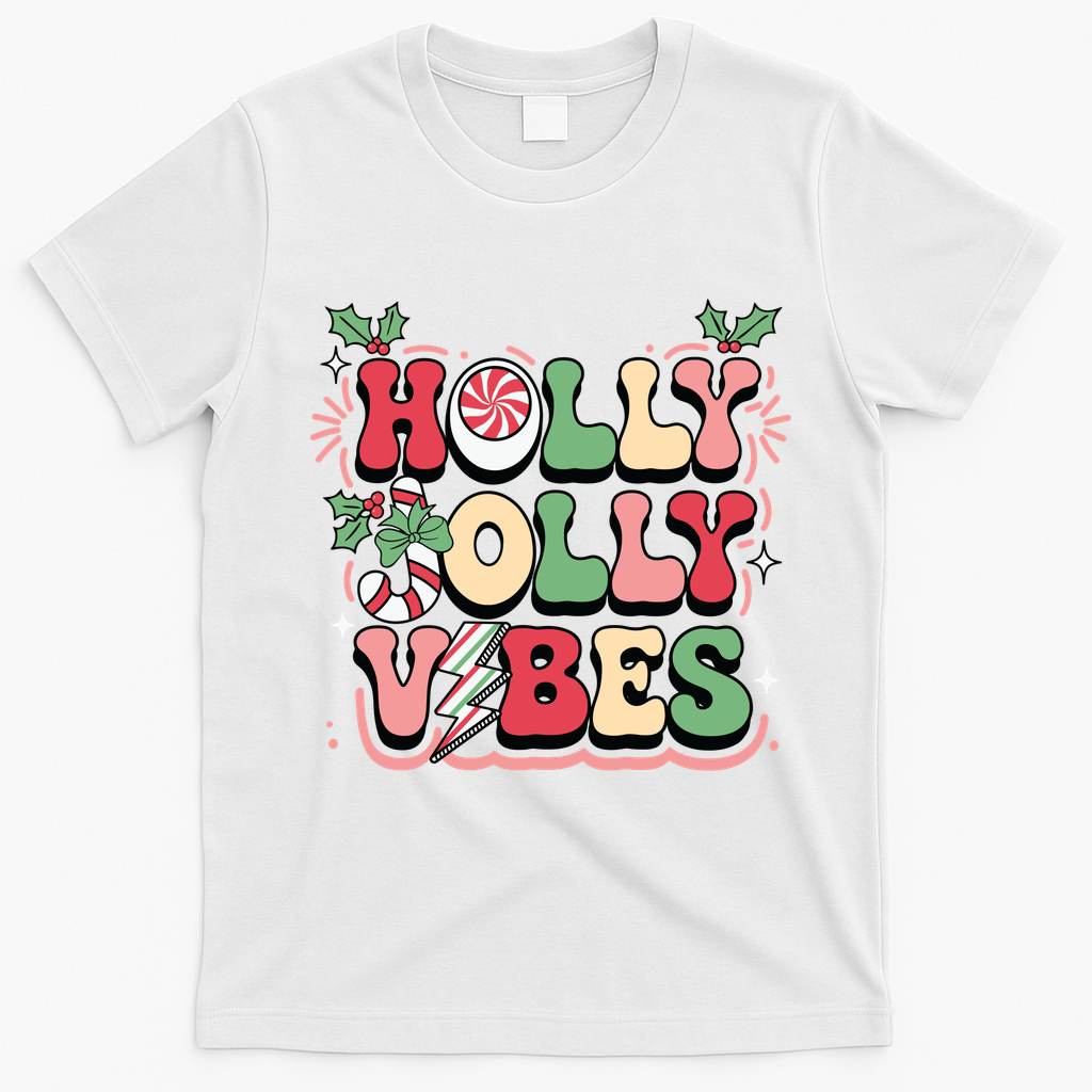 Holly Jolly Vibes Christmas T-Shirt - White