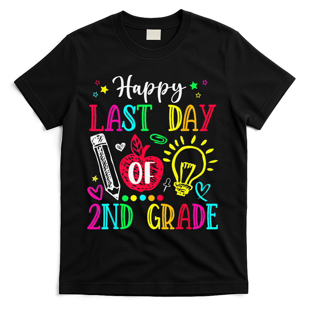 Happy Last Day Of 2nd Grade Graduation Teacher Student T-Shirt - Black