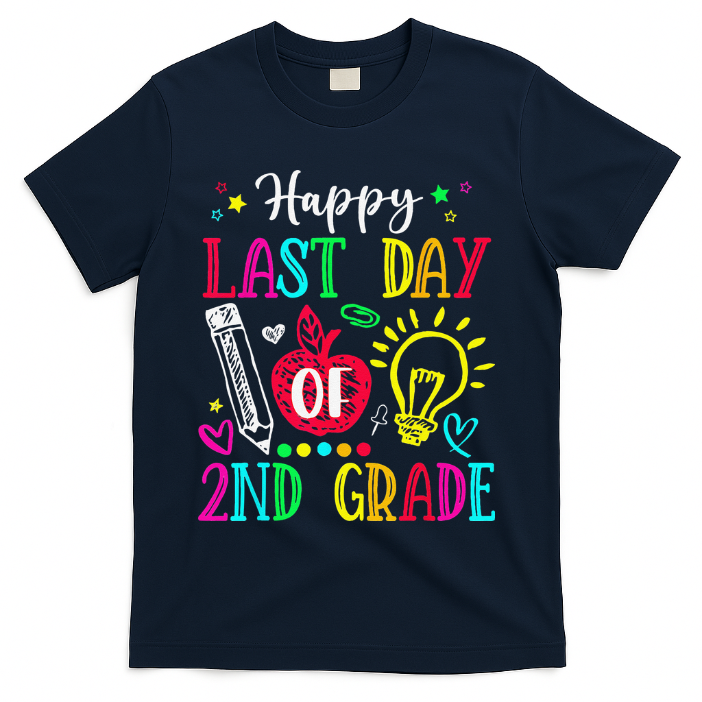 Happy Last Day Of 2nd Grade Graduation Teacher Student T-Shirt - Navy