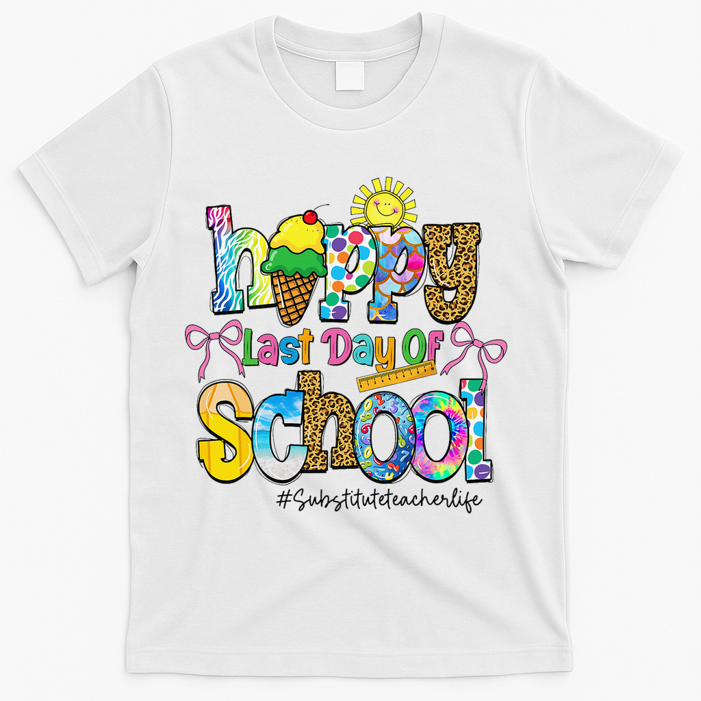 Happy Last Day Of School Substitute Teacher Life Leopard T-Shirt - White
