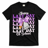 Happy Last Day Of School Coquette Bow Teachers Hello Summer T-Shirt - Black