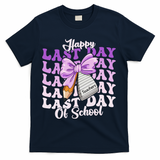 Happy Last Day Of School Coquette Bow Teachers Hello Summer T-Shirt - Navy