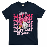 Happy Last Day Of School Coquette Bow Teachers T-Shirt - Navy