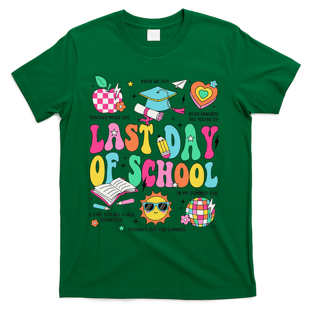 Happy Last Day Of School Teacher Girl Grad Hello Summer T-Shirt - Green