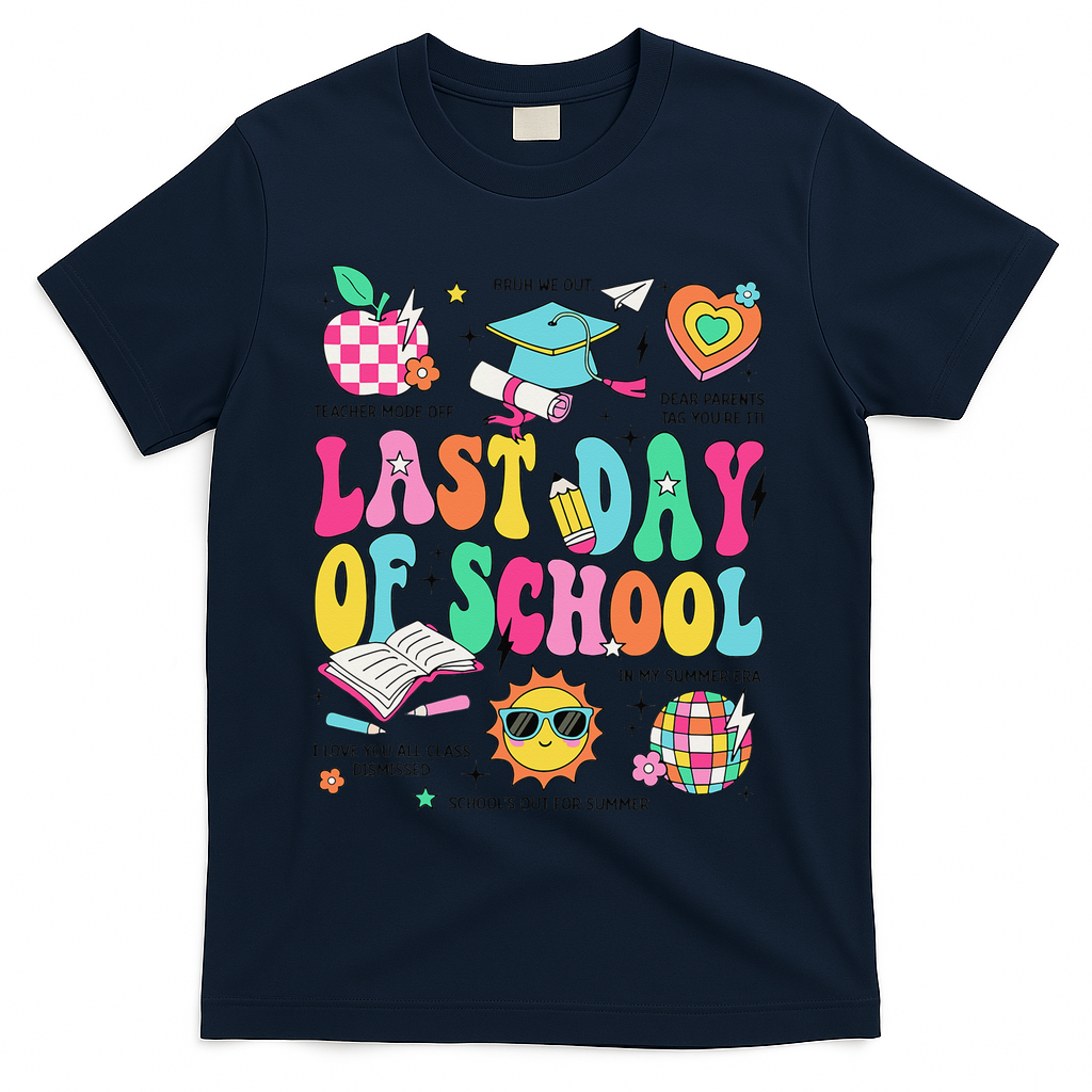 Happy Last Day Of School Teacher Girl Grad Hello Summer T-Shirt - Navy