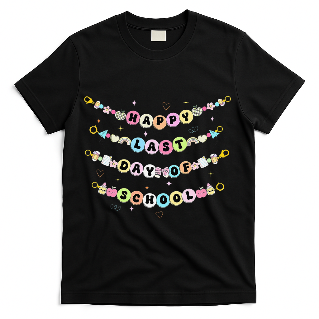 Happy Last Day Of School Friendship Bracelets Teacher T-Shirt - Black