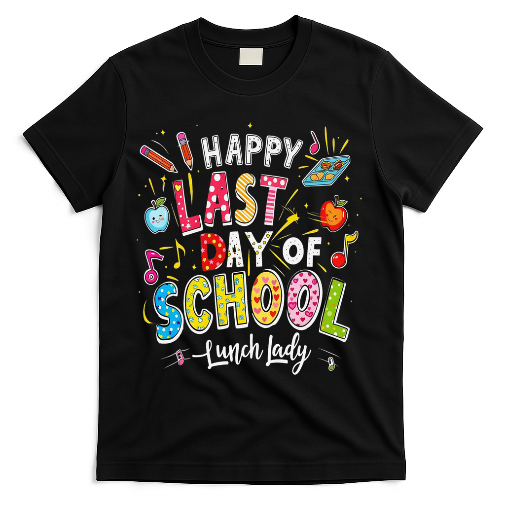 Happy Last Day Of School Lunch Lady Summer Design Gift T-Shirt - Black