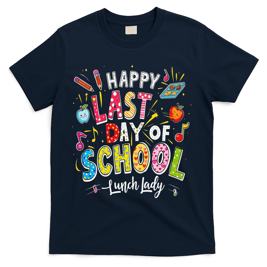 Happy Last Day Of School Lunch Lady Summer Design Gift T-Shirt - Navy