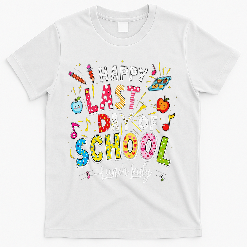 Happy Last Day Of School Lunch Lady Summer Design Gift T-Shirt - White