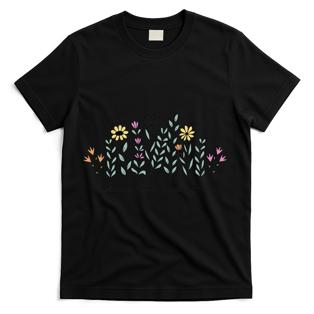 Helping Little Minds Grow Teacher Back To School First Day T-Shirt - Black