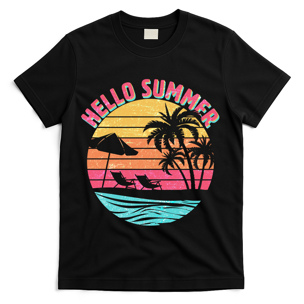Retro Hello Summer T-Shirt - Black