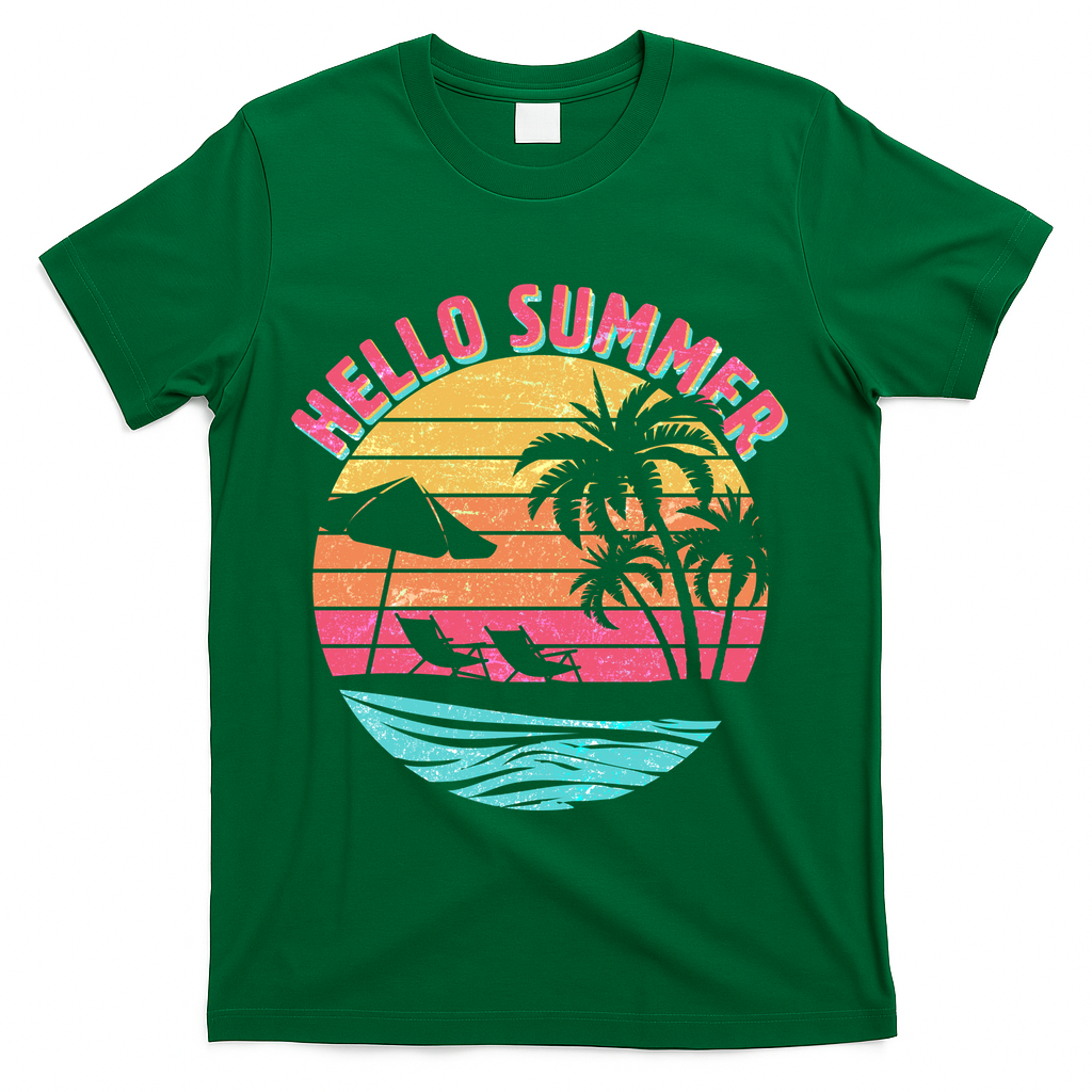 Retro Hello Summer T-Shirt - Green