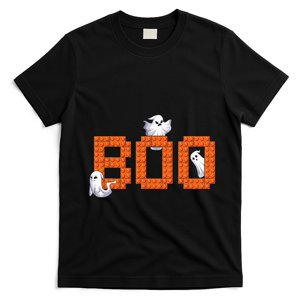 Halloween Master Builder Boo Ghost Building Blocks Bricks T-Shirt - Black