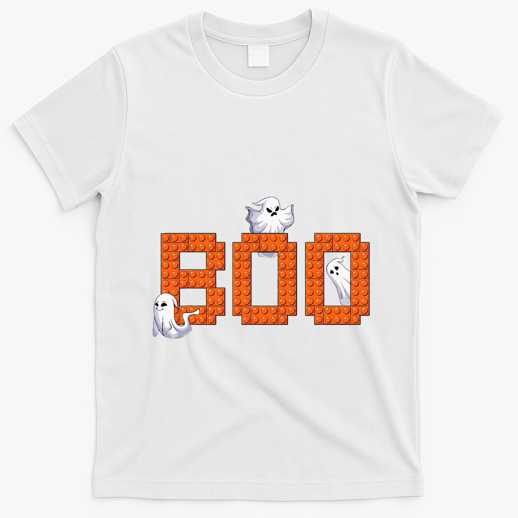 Halloween Master Builder Boo Ghost Building Blocks Bricks T-Shirt - White