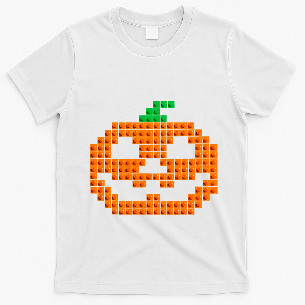 Halloween Master Builder Pumpkin Brick Building Block T-Shirt - White