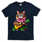 Hawaiian Maine Coon Cat Pineapple Ukulele Summer Vacation T-Shirt - Navy