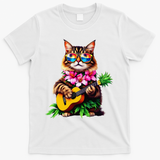 Hawaiian Maine Coon Cat Pineapple Ukulele Summer Vacation T-Shirt - White