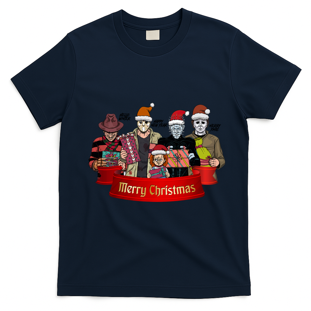 Horror Merry Christmas Halloween Friends Funny Costume T-Shirt - Navy Blue