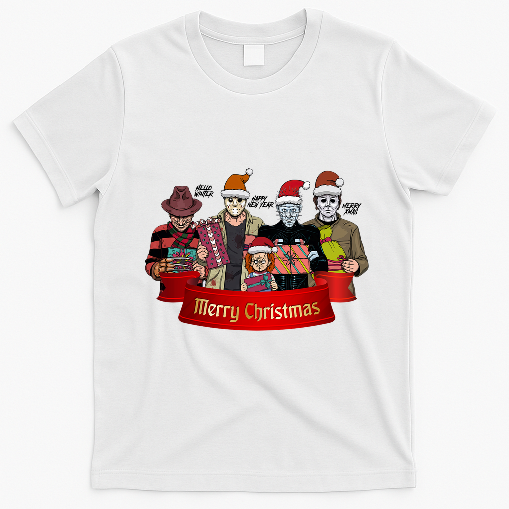 Horror Merry Christmas Halloween Friends Funny Costume T-Shirt - White