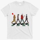 Horror Movie Characters Walking Road Friends Halloween Pennywise T-Shirt - White