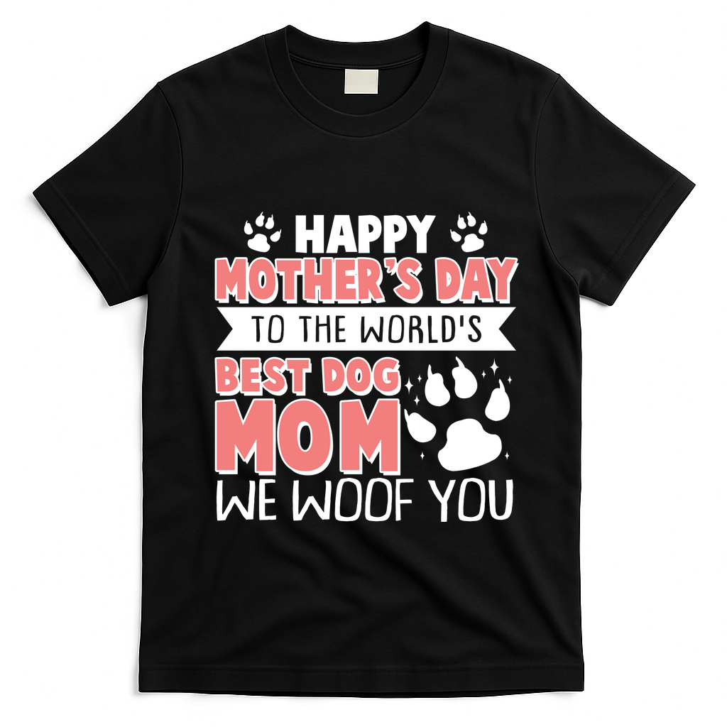 Happy Mothers Day To The Worlds Best Dog Mom We Woof You T-Shirt - Black