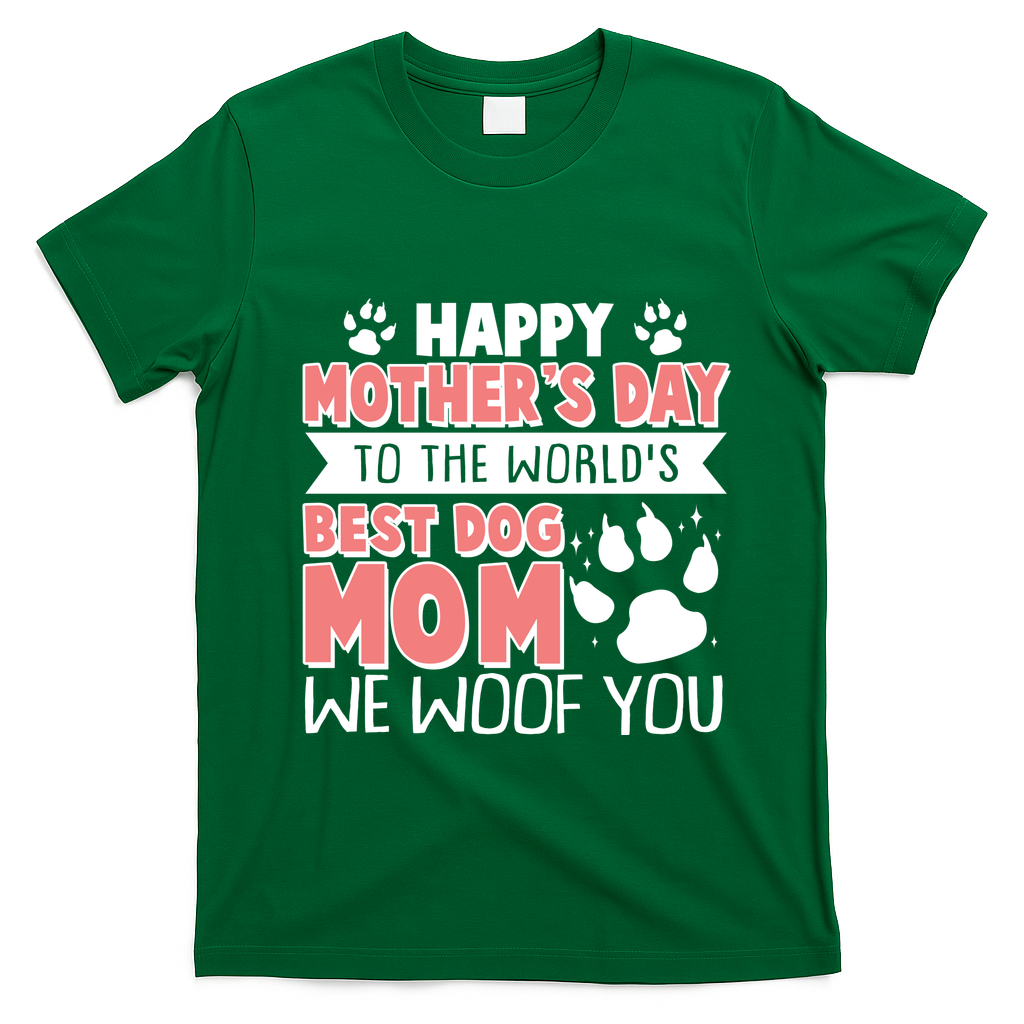 Happy Mothers Day To The Worlds Best Dog Mom We Woof You T-Shirt - Irish Green