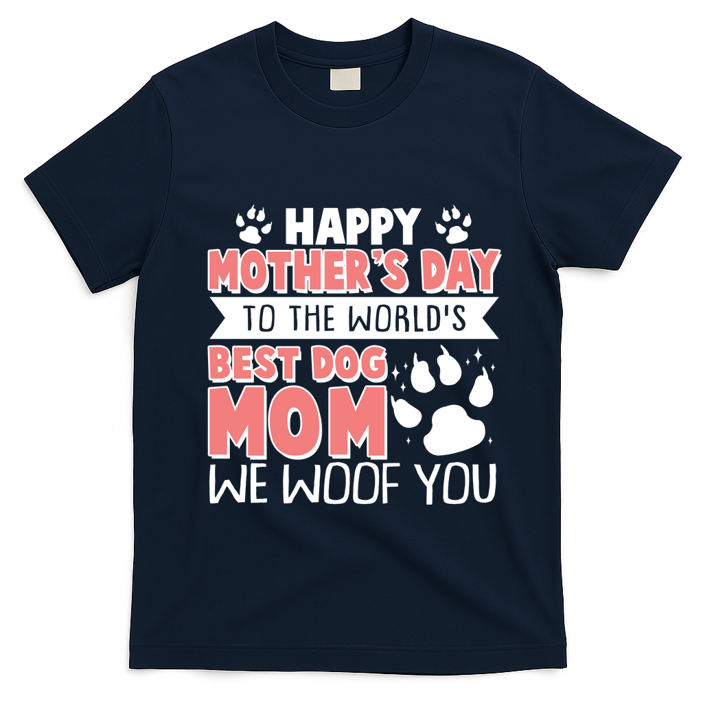 Happy Mothers Day To The Worlds Best Dog Mom We Woof You T-Shirt - Navy Blue