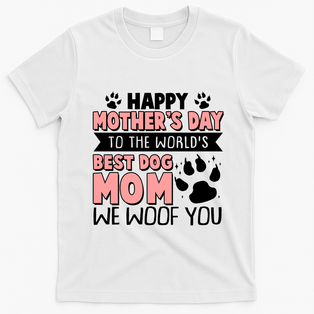 Happy Mothers Day To The Worlds Best Dog Mom We Woof You T-Shirt - White