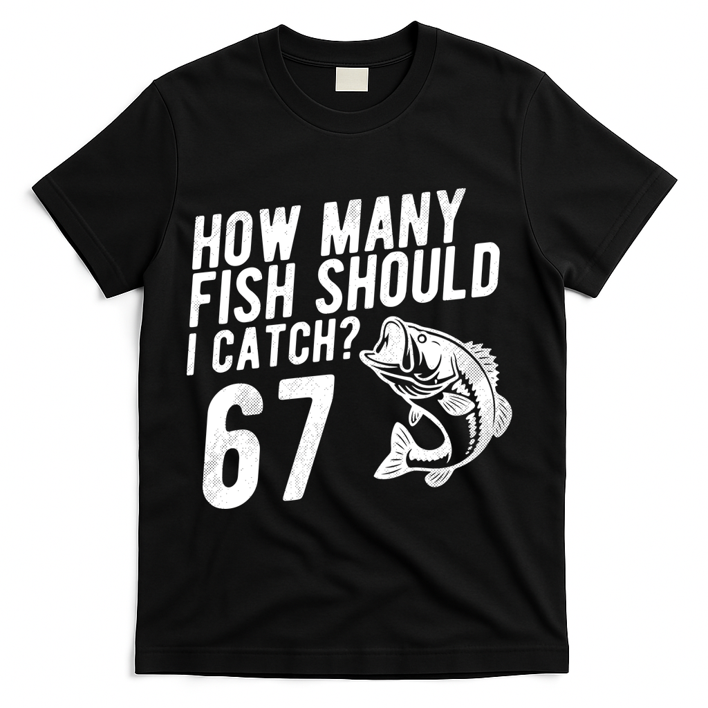 How Many Fish Should I Catch 67 6-7 Meme Funny T-Shirt - Black