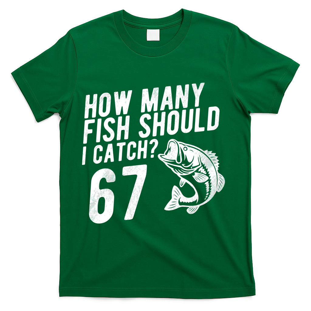 How Many Fish Should I Catch 67 6-7 Meme Funny T-Shirt - Green