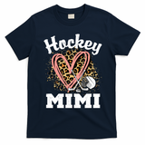 Hockey Mimi Leopard Heart Ice Hockey Grandma Great Gift T-Shirt - Navy Blue
