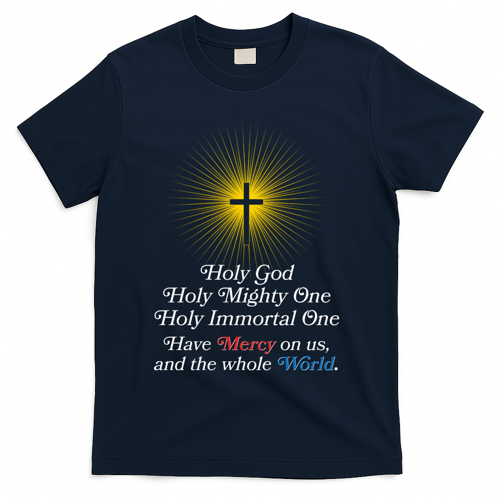 Holy Mighty One Catholic Christian Prayer T-Shirt - Navy
